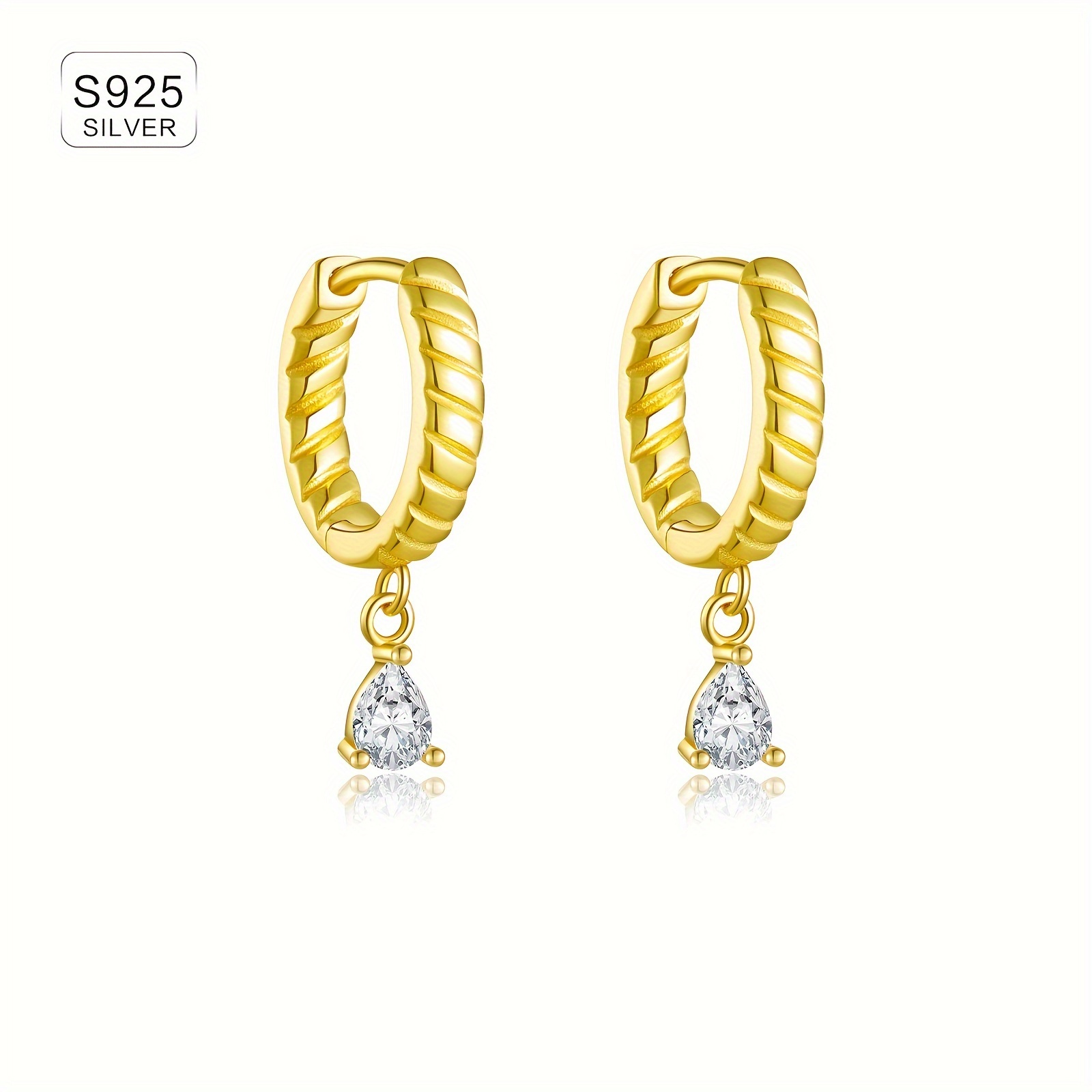 925 Sterling Silver Teardrop Zirconia Dangle Earrings